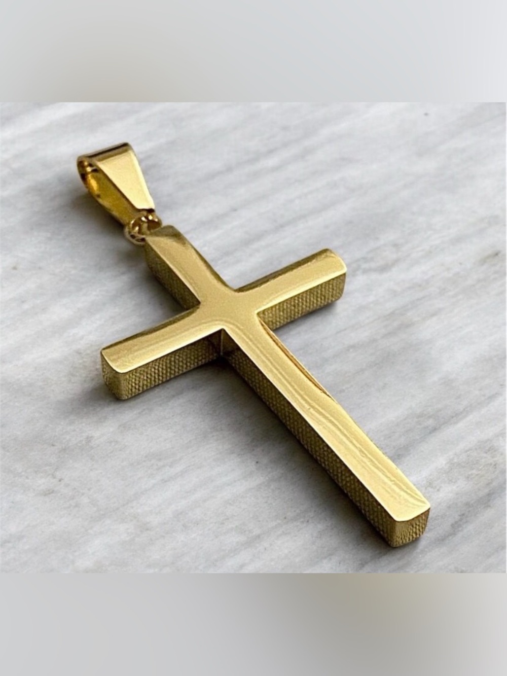 14 Karat Gold Plated Men’s Stainless Steel 1.54” x 0.98” Cross - Picture 3 of 6